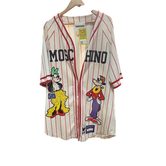 MOSCHINO H&M Disney Goofy Mickey Mouse Baseball Jersey Shirt Red White Striped - Picture 8 of 8